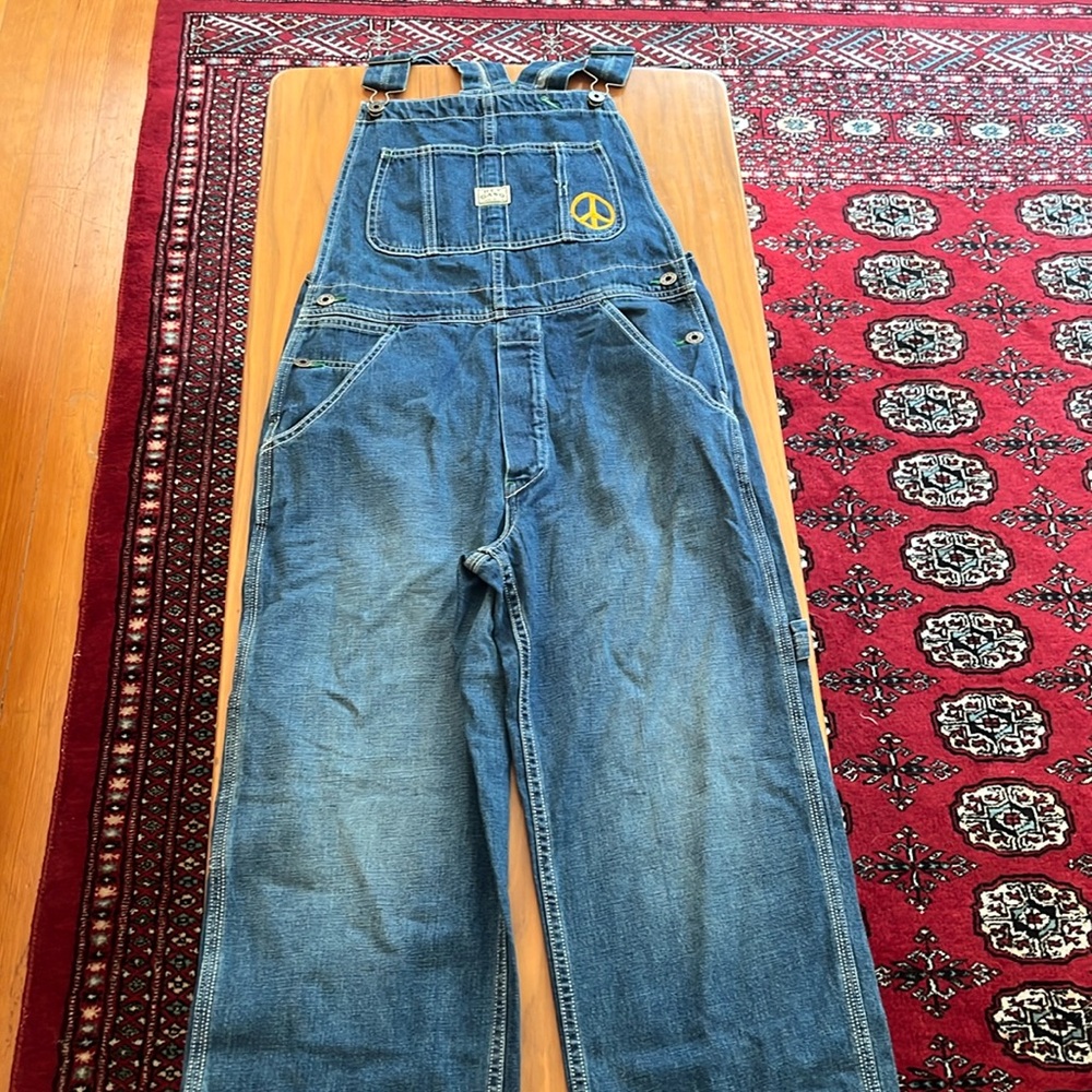 Hey Gang Miner Overalls denim 0 with peace sign embroidery